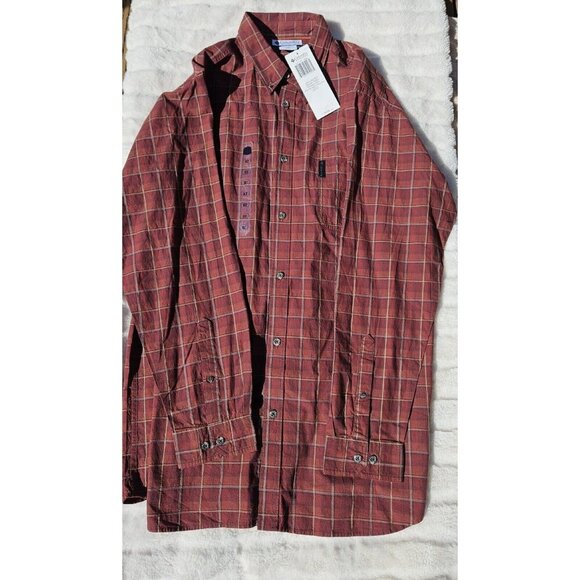 Brand New w Tags Columbia Maroon Plaid Button Down Long Sleeve Men's XLT Shirt - Picture 3 of 6